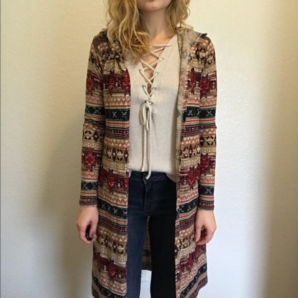 Almost Famous Tribal Aztec Western Duster Sweater szS - Picture 15 of 15